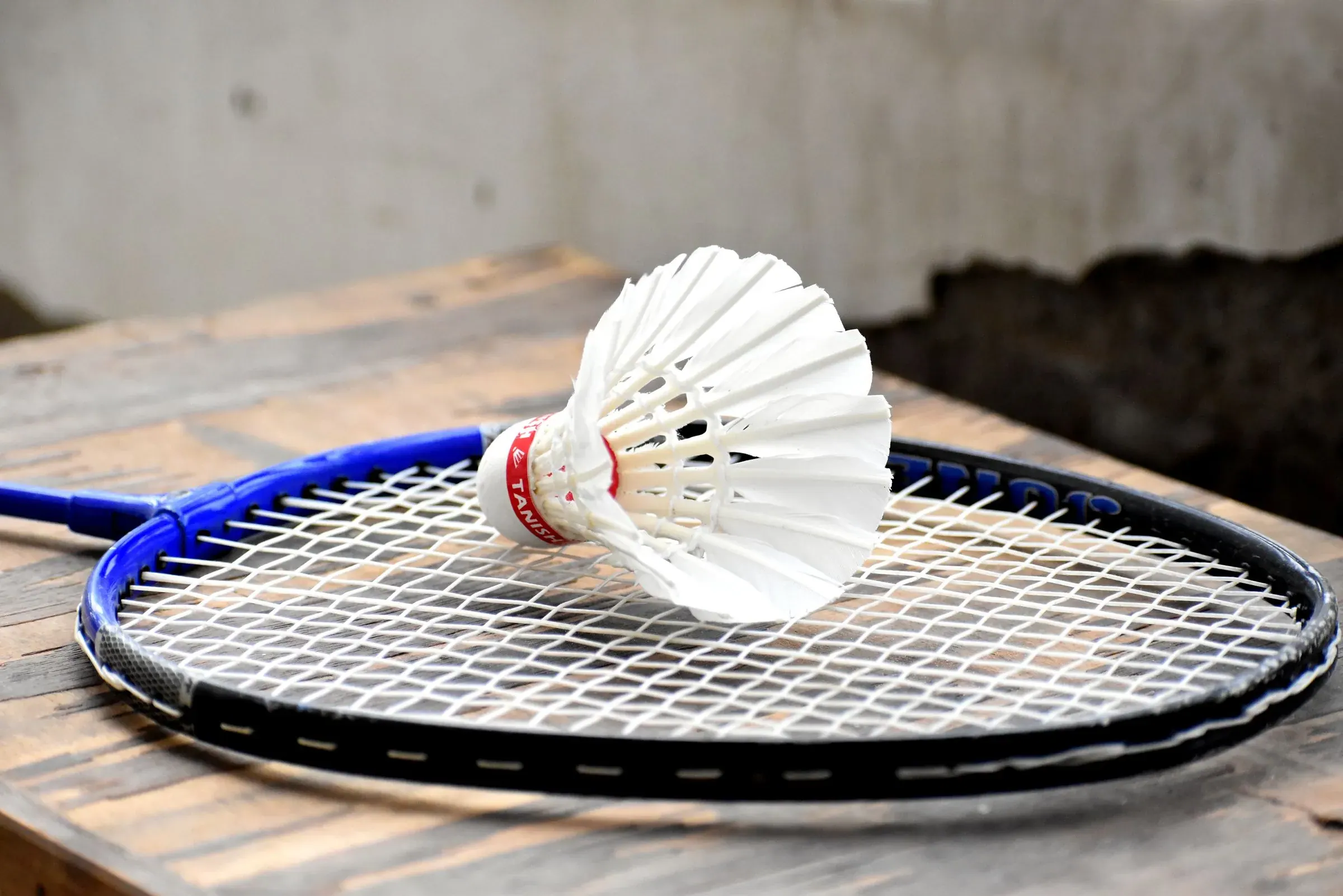 Badmintonový košíček na raketě.